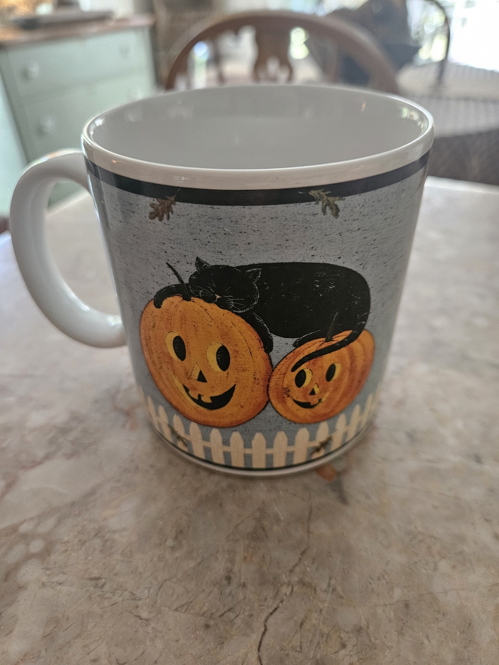 Halloween Pumpkin & Black Cat Ceramic Mug - White